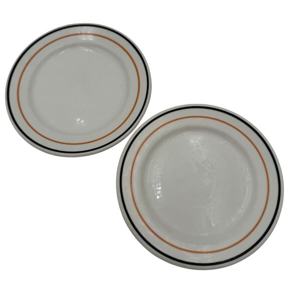 Vtg Syracuse Salad Bread Dessert Plate Black & Gold Stripe Restaurant Ware Set/2 - Picture 3 of 6